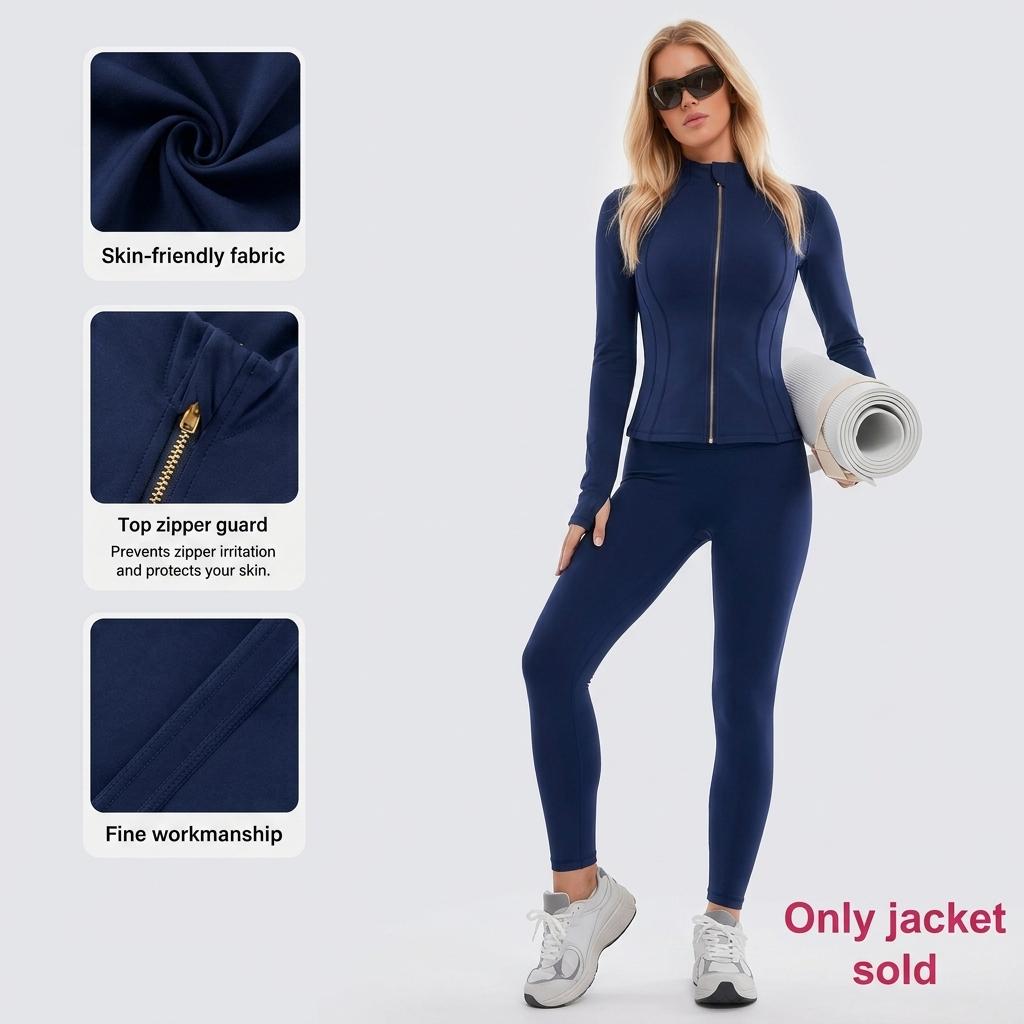 MG1 Women's Thumb Hole Zip Up Sports Jacket, Long Sleeve Active Outerwear Thumbholes Design, Casual Wear for Women Activewear Blazer