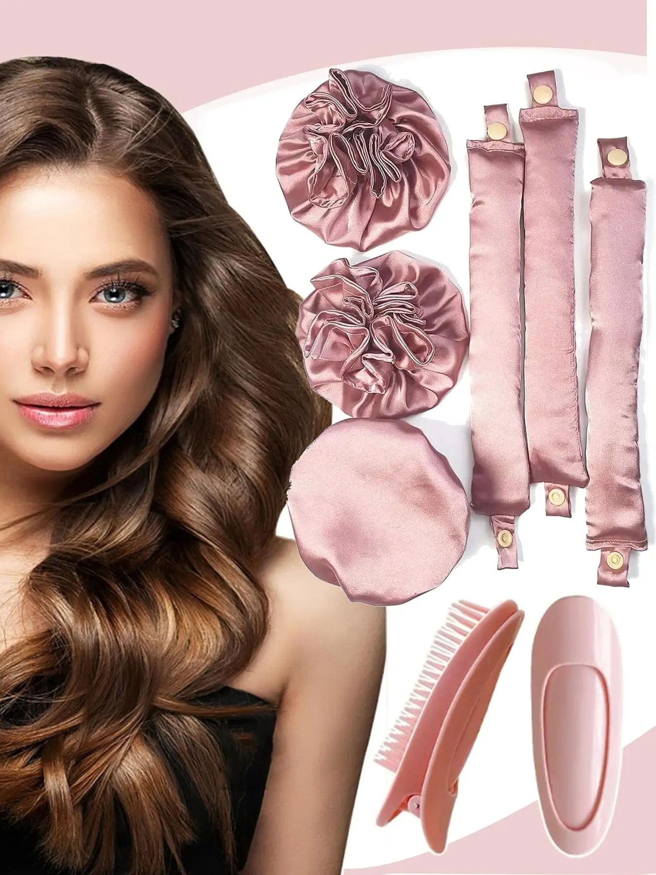 8pcs Heatless Curling Set, Satin Heatless Curlers, Volumizing Hair Root Crown Magic, Soft Pillow Curlers, No-Heat, All Hair Types, Comfortable Sleep, Soft Curls