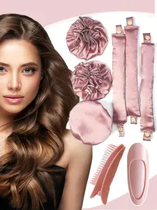 8pcs Heatless Curling Set, Satin Heatless Curlers, Volumizing Hair Root Crown Magic, Soft Pillow Curlers, No-Heat, All Hair Types, Comfortable Sleep, Soft Curls