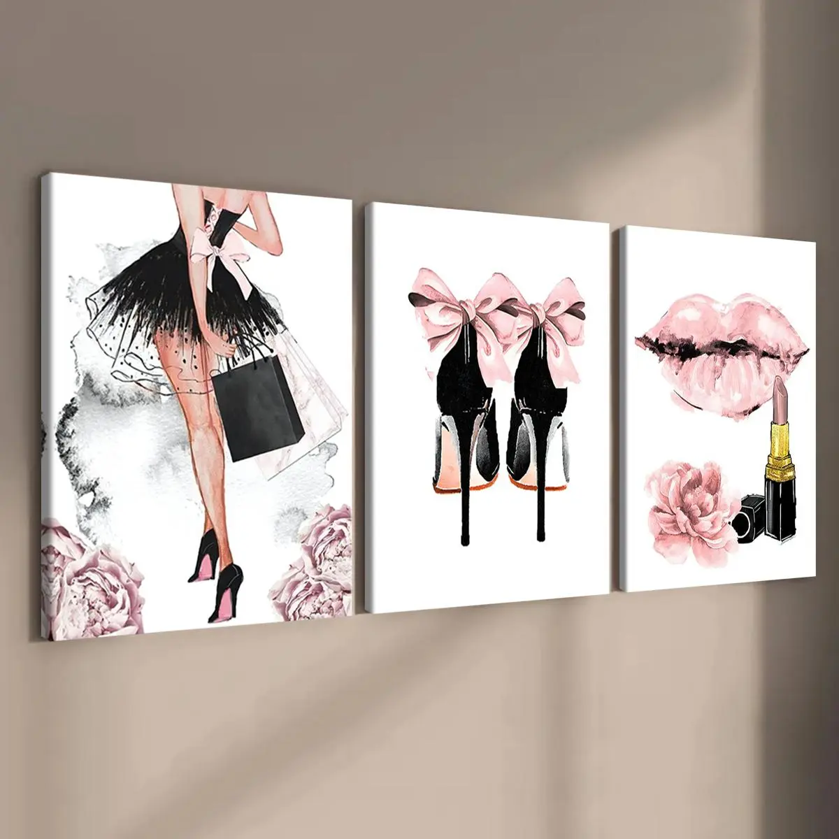 3-Piece Waterproof Wooden Framed Canvas Print, Modern Floral Wall Arts, Artwork for Home & Bedroom Decor
