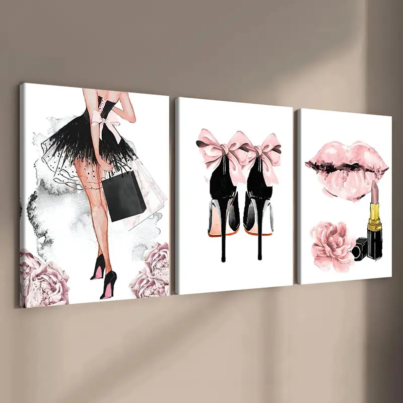 Fashion Art Wall Decoration, 3 Counts Wooden Framed Canvas, Modern Art Wall Decoration, Home Decoration Poster, Bedroom Wall Decor, Modern Floral Paintings, Creative Wall Art, Floral Print Design, Wall Decor Pictures, Decoration Items