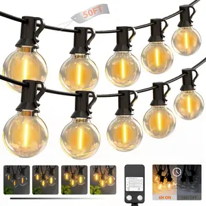 50FT Outdoor String Lights with Dimmer Timer, G40 LED Patio Light with Edison Shatterproof Bulbs, Waterproof Connectable Hanging Lights for Outside Backyard Gazebo