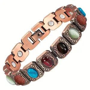 [Magnetic ] Colorful Magnetic Women's  Adjustable Magnet Links with Colorful Stones money attraction christmas gift health woman party mens copper therapy Stainless Steel Link Men's  attraction  solid bracelet men durable stylish jewelry gift word