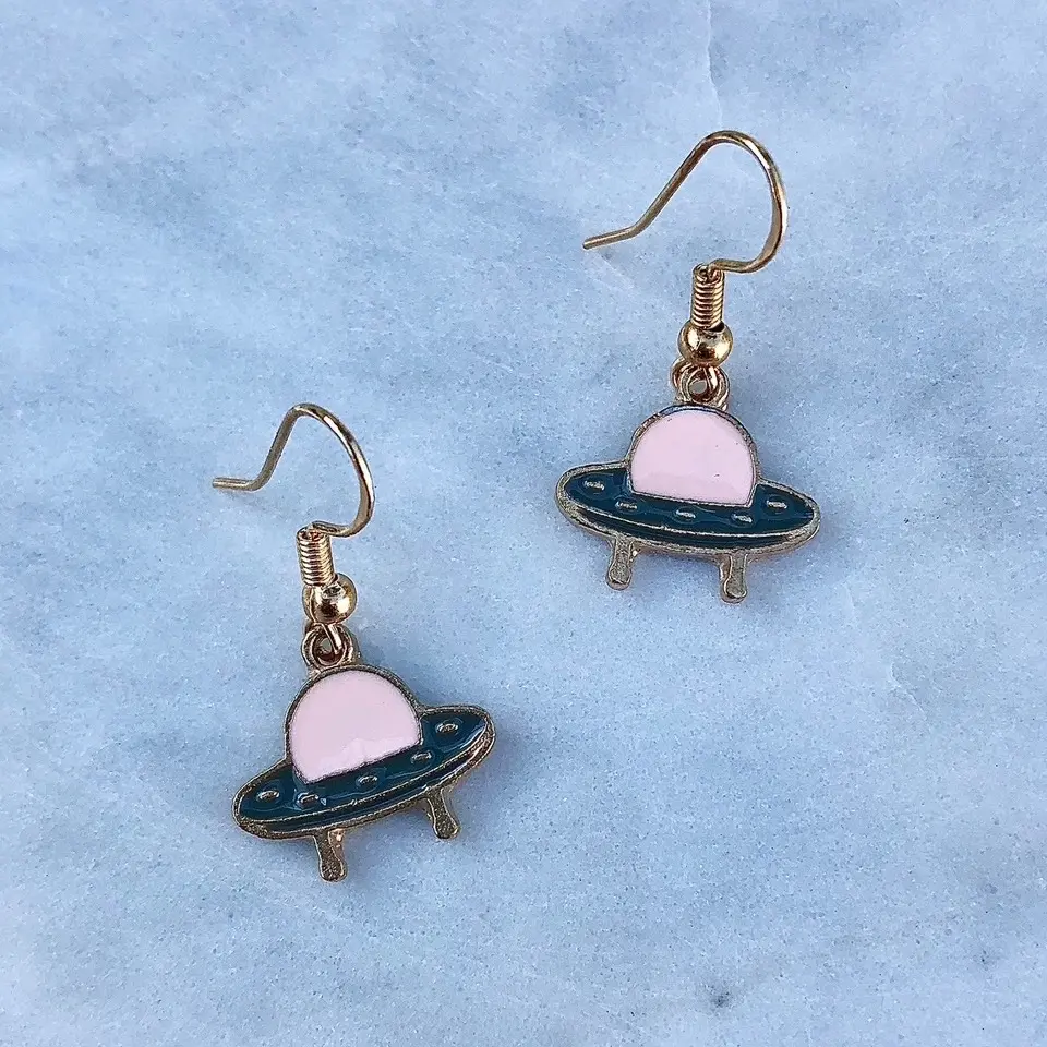 Pink Alien UFO Earrings