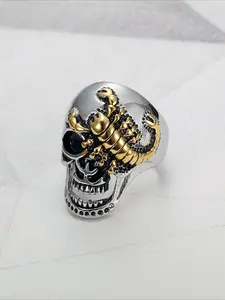 Hip Hop Punk Style Skull Scorpion Ring, Stainless Steel Non Fading, Personalized and Trendy Ring