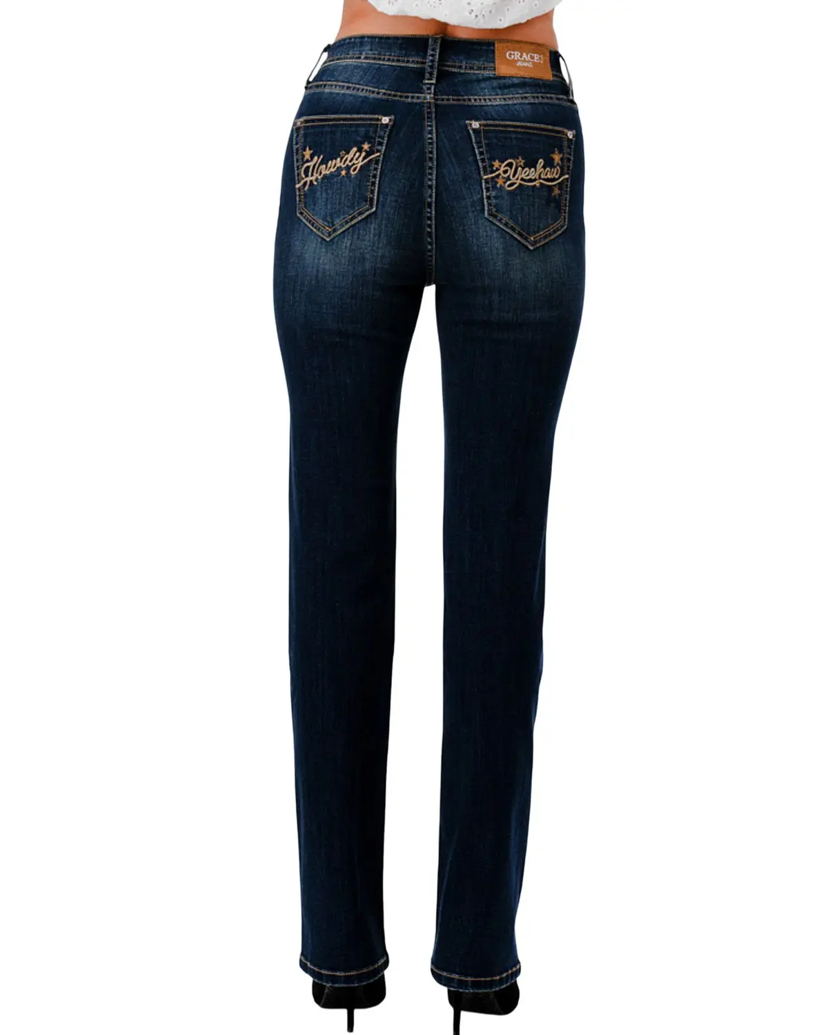 Grace In La Women's Women'S Dark Wash High Rise Howdy Pocket 32&Quot - Hm9675