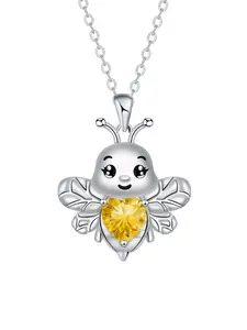 Bee Heart CZ Birthstone Necklace for Women, Bumble Bee Themed Jewelry, Christmas Birthday Jewelry Gift for Girl Daughter Wife