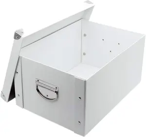 Collapsible Storage Box, Decorative Memory Box with Lid & Metal Reinforced Corners, Cardboard File Bin with Handles, Organizer Gift Box for Keepsake Toy Photos Office Nursery Wardrobe Bookshelf