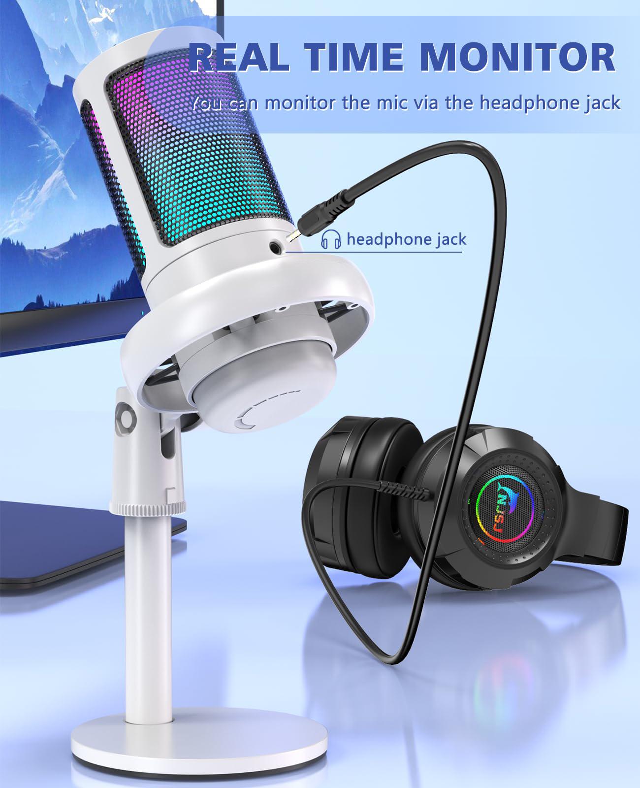 USB Microphone for Computer, Condenser Mic with One-Touch Mute and Adjustable Gain Knob, Includes Stand, Pop Filter, RGB Indicator and Shock Mount, Ideal for Podcast, Video and Streaming, Compatible with PS4/5 and PC USB Microphone for Computer, Condenser Mic with One-Touch Mute and Adjustable Gain Knob, Includes Stand, Pop Filter, RGB Indicator and Shock Mount, Ideal for Podcast, Video and Streaming, Compatible with PS4/5 and PC