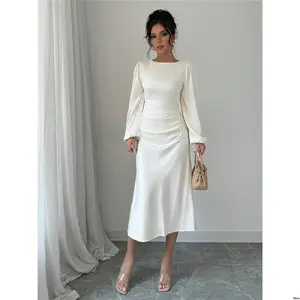 Lantern Elegant Rafferiza Solid Color Sleeve Dress Spring Autumn