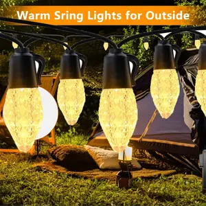 50FT LED Outdoor String Lights Plug in, 50ft Strawberry Patio Lights Outdoor & Indoor, 3000K,Waterproof Outside Hanging Lights for Backyard Party