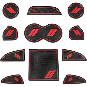 Anti-Dust Trim Mats Car Accessories Fit for 2015-2020 Dodge Challenger, Custom Interior Shifter Liner for Cup Holder Insert, Door Pocket, Center Console(11pcs, Red)