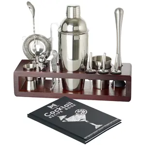 Cocktail Shaker Set - 24 Piece Stainless Steel Bartender Drink Kit & Stand For Home Bar  Mixing At Plus Recipe Book