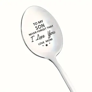 1/20pcs Stainless Steel Spoon, Laser Engraved Spoon, Long Handle Spoon To My Daughter/Son, Stainless Steel Spoon, Engraved Spoons Coffee Tea Spoon Gift For Family Gathering, Birthday Gifts
