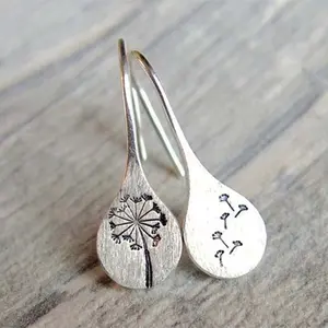 Exquisite Simple Retro 925 Silver Plated Dandelion Drop Earrings Women's Engagement Wedding Jewelry cheeky  flesh  tunnel  earring jewelry  mystery  jar charm jewelry
