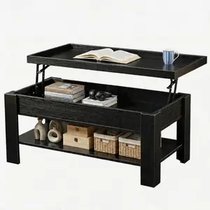 Lift Top Coffee Table with Hidden Storage & Hydraulic Lift - Multipurpose Rising Tabletop Desk for Small Space Living Room, Modern Wood Center Table with Open Shelf
