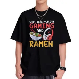Funny "Can't Hear Me Playing Games/Eating Ramen" Gamer T-Shirt - Unisex Summer Casual Streetwear Tee with Round Neck & Short Sleeve