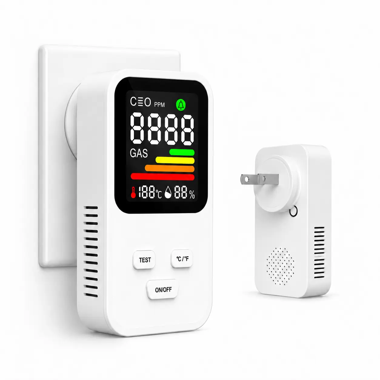 4-in-1 Portable Air Detector with Real-Time CO Temperature Humidity Sensor combustible Gas Detector Plug-in Use with Real-Time LCD Display & Audible Alarm for Bedroom, Kitchen, Garage toolupgrade