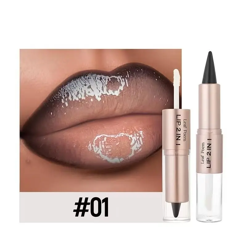 2-in-1 Dual-Ended Lip Gloss & Lipstick, Hydrating Glassy Lip, Long-lasting moisturizing and Hydrating formula, waterproof with matte & glossy finishes, berry shades, anti-slip bullet design, suitable for all skin types, Moisturizing Lipgloss