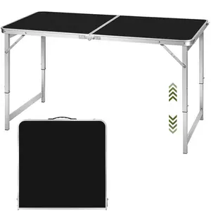 Mean yeah-4 Foot Rectangular Folding Dining Table, Adjustable Height Settings with Carrying Handle, Indoor & Outdoor,  Black