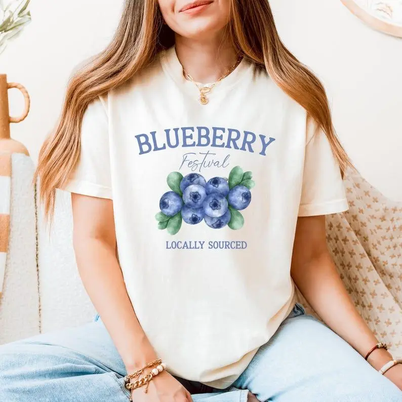 Blueberry Shirt Festival Fruit Summer Top Vintage Gift For Foodies Tshirt Nature Lover Fruit Aesthetic Tee Women Berry Shirt