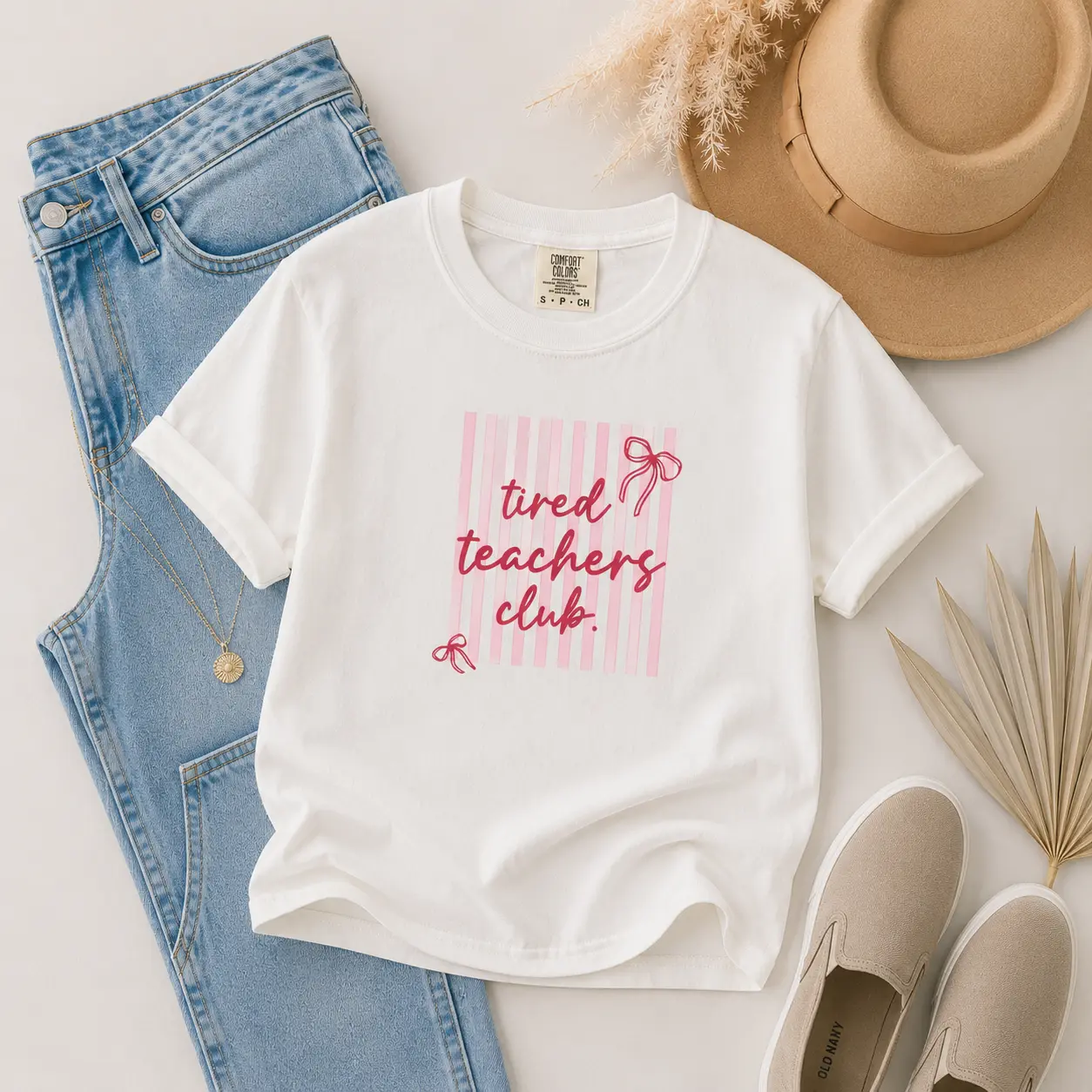 Tired Teachers Club Comfort Colors T-Shirt, Funny Teacher Shirt, Retro Striped Preppy Teacher Tee, Trendy Teacher Life Graphic Tee, Teacher Appreciation Gift Shirt - TrendWear USA