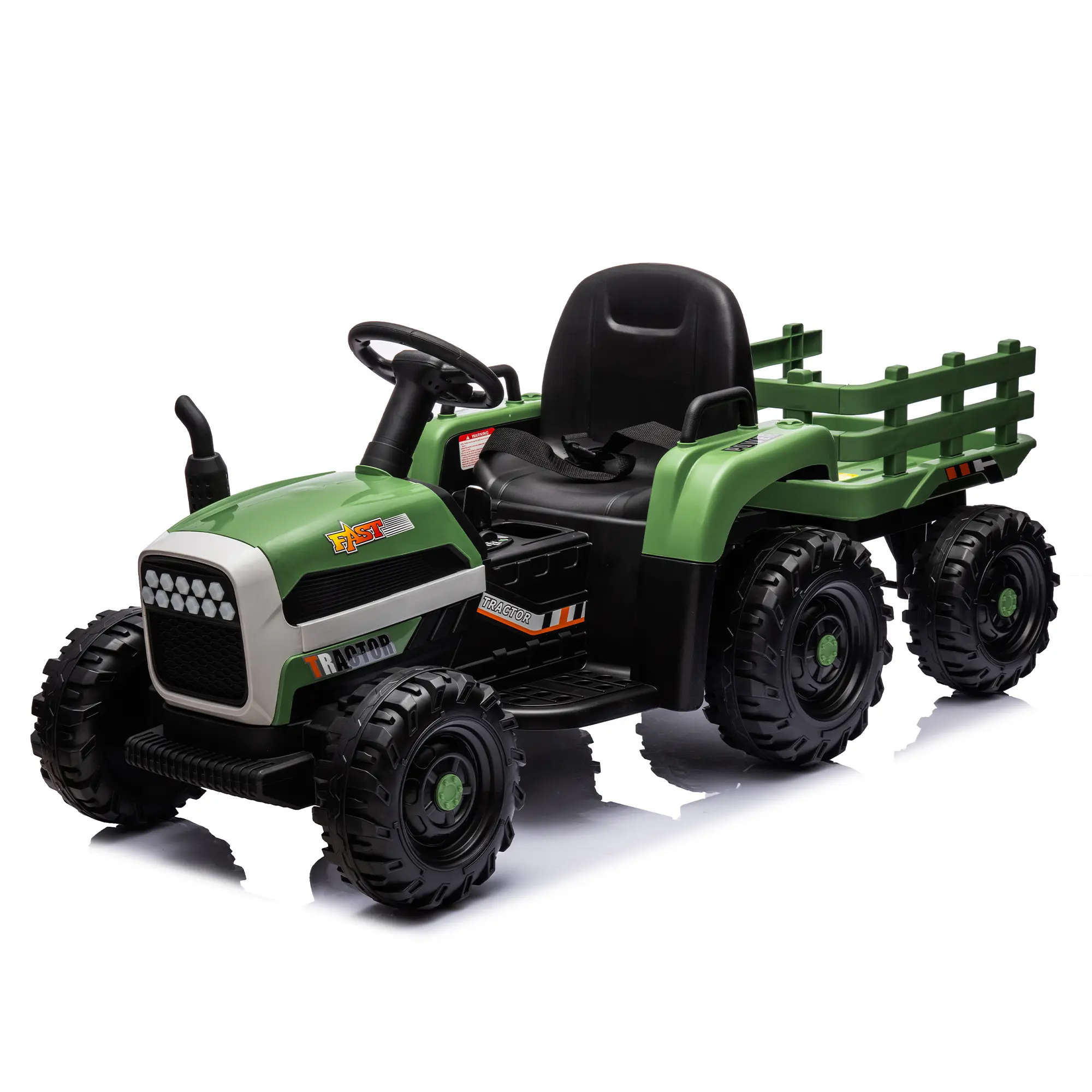 Ride on Tractor with Trailer 24V Battery Powered Electric Tractor Toy 200w*2motor 1.86-4.97MPH Remote Control USB MP3 Bluetooth LED light Safety Belt for Kids Realistic Model of Agricultural Vehicle