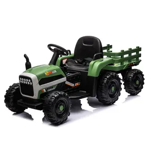 Ride on Tractor with Trailer 24V Battery Powered Electric Tractor Toy 200w*2motor 1.86-4.97MPH Remote Control USB MP3 Bluetooth LED light Safety Belt for Kids Realistic Model of Agricultural Vehicle