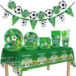 World Cup Party Decoration Set, Football Theme Disposable Paper Plates Cups Tablecloth, Festival Decorations, 10-11 Pieces