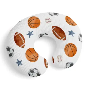 Sweet Jojo Designs Muslin Nursing Pillow Cover (Sports Theme) for Baby Boys, Newborn, Infant 100% Cotton Breastfeeding Pillowcase - PILLOW NOT INCLUDED (Watercolor, Vintage Sport Themed, Balls, Stars)
