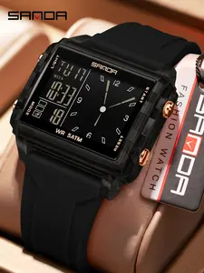 SANDA Fashion Electronic Watches for Man Luminous Calendar Waterproof Clock Outdoor Sports Casual Ladies Digital Wristwatch, Waterproof Quartz Analog Watch, Fashionable Luminous , Trendy All-match & with Box, Sporty Waterproof Watch