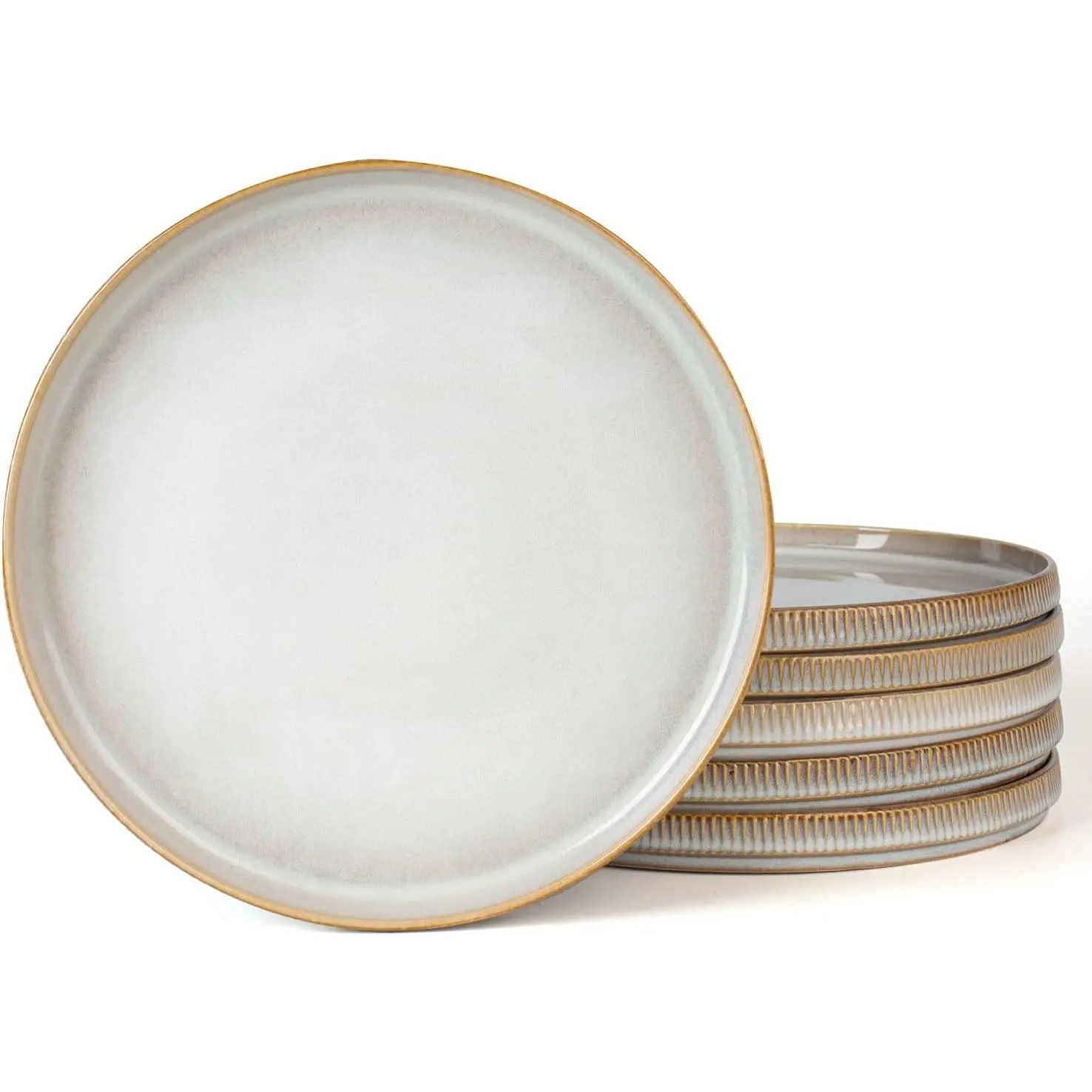 Dinner Plates for 6, 10 inches Plate Set, Scratch Resistant, Stoneware Dinnerware, Kitchen Modern Rustic Serving Dishes, Cappuccino White