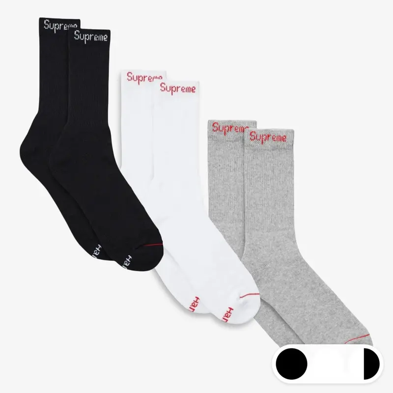 Supreme x Hanes Cushion Crew Socks (1 Single Pair of Socks)