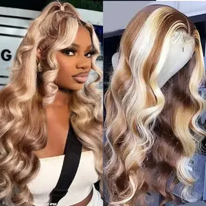 Yeswigs 13x6 Body Wave Highlight Ombre Lace Front Wig Human Hair 13x6 HD Lace Front Wigs Human Hair 180% Density #27/613 Colored Straight Wigs Honey Blonde 13X4 Glueless Wigs Human Hair Pre Plucked Pre Cut Colored Wigs