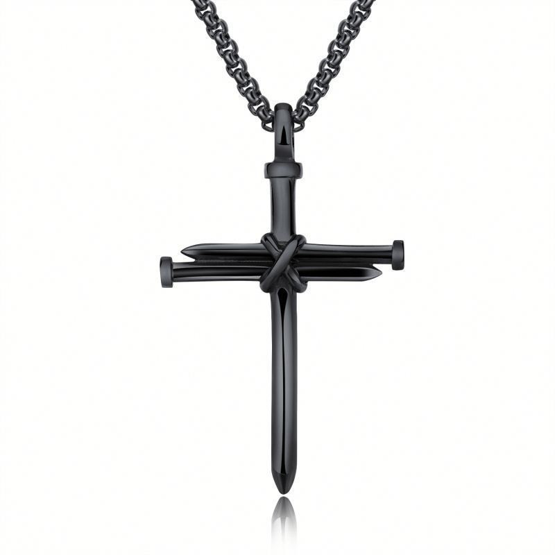 Steel Gold Black Color Fashion Mens Iron Nail Cross Pendant Necklace Stainless Steel 3mm Round Box Chain Jewelry Gift For Men Steel Gold Black Color Fashion Mens Iron Nail Cross Pendant Necklace Stainless Steel 3mm Round Box Chain Jewelry Gift For Men