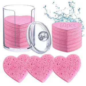 Disposable Face Sponge with Storage Box, 60pcs/set Heart Shaped Compressed Face Sponge, Facial Skin Care Tool for Women & Men, Beauty Sponge