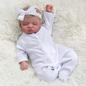 Reborn Kiss-48cm/19inch Soft Vinyl Alive Asleep Reborn Baby Doll With Blood Vessels, Cloth Body, 3D-Paint Skin Art Newborn Bebe Lifelike Hand Made Birthday Toy,Realistic Weighted Reborn Baby Doll sleeping