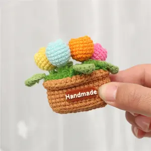 Exquisite Handmade Crocheted Yarn Flower Mini-Potted Plant Fridge Magnet—a perfect decoration for refrigerators and walls, and a warm, adorable little gift.