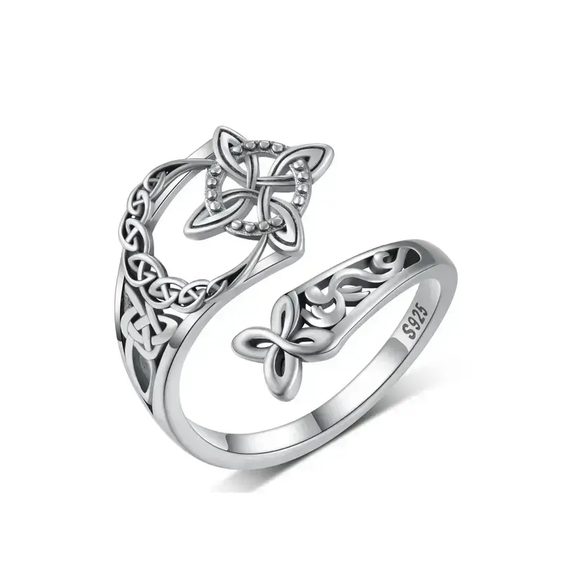 B 925 Sterling Silver Celtic Knot Ring Witch Knot Ring Nudo de Bruja Plata 925 Original Sterling Silver Adjustable Witch Knot Rings Open Ring Hecate Ring Pagan Witchtok Protection Witchy Jewelry for Devotion for Ceremony, Gift for Her,Mother's day Gift