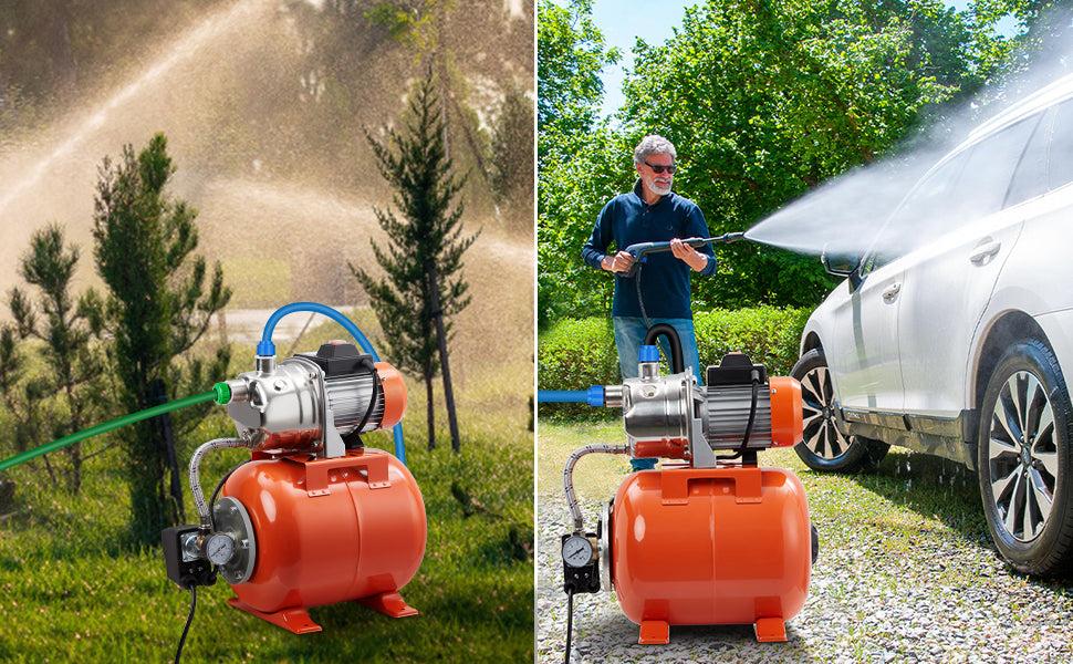 GARVEE 1HP Shallow Well Pump with Pressure Tank, Stainless Steel, 115V Irrigation Pump, Automatic Water Booster Jet Pump for Home, Garden, Lawn