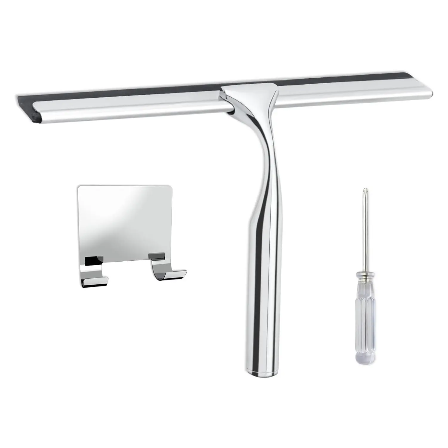 All-Purpose Stainless Steel Shower Squeegee for Shower Glass Door with Adhesive Hooks, Bathroom Cleaner Tool Home Cleaning Tool Household Window Mirror Squeegee , Cleaning Tile Wall, Car