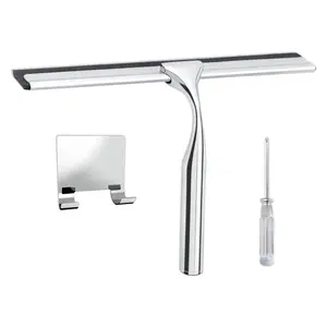 All-Purpose Stainless Steel Shower Squeegee for Shower Glass Door with Adhesive Hooks, Bathroom Cleaner Tool Household Window Mirror Squeegee , Cleaning Tile Wall, Car