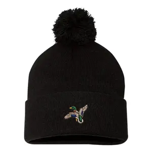 Mallard Duck Embroidered Knit Beanie Pom Cap