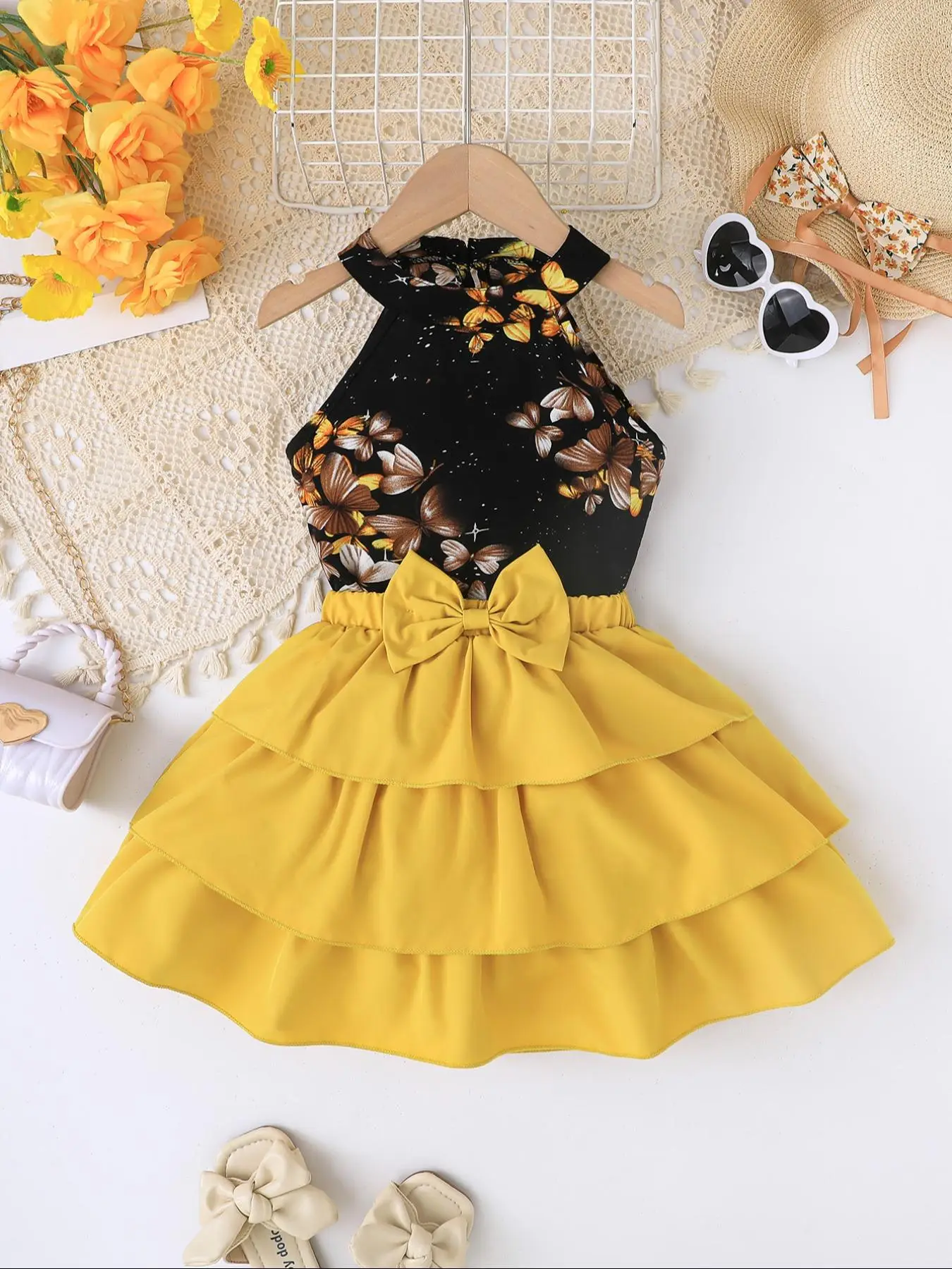 Girl's Floral Print Bow Decor Ruffle Trim Sweater Top & Cake Skirt Two-Piece Set, Elegant Fashion Casual Two Piece for Daily Outdoor Wear, Kids Clothi