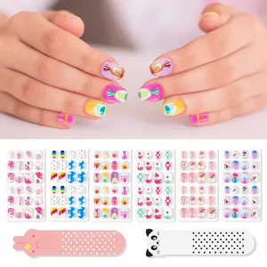 Aliver 144pcs Kids Nail Art Stickers Set, Short Full Coverage Acrylic Nails with Glue, Suitable for Girls and Boys, Stylish Acrylic Nails