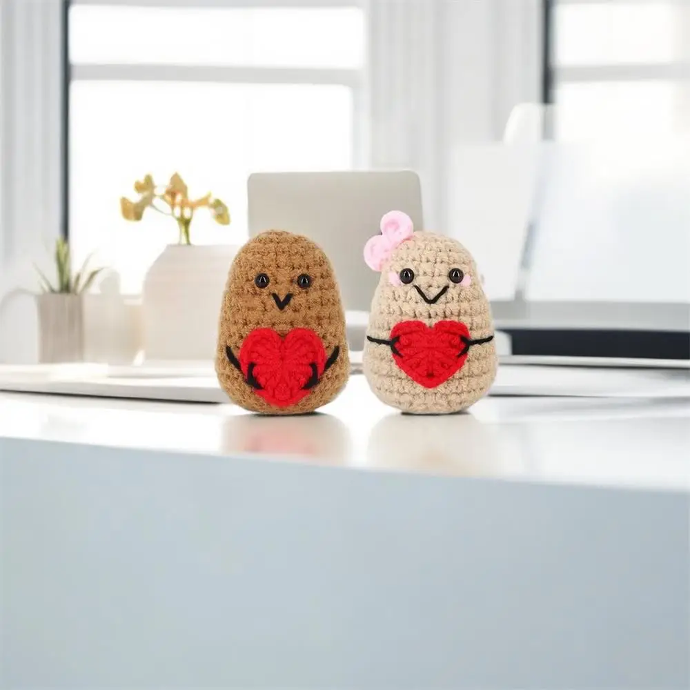 Cute Knitted Potato Couple, 2 Counts/set Lovely Knitted Ornaments, Girly Bedroom Accessories, Adorable Potato Figurine for Home Office Decor, Gifts fo