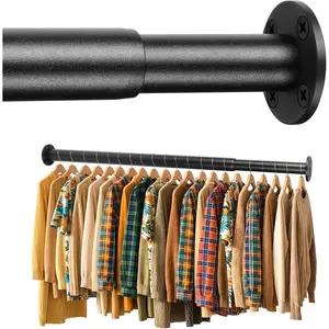 Adjustable Closet Rods for Hanging Clothes 17 to 56 inch Black Heavy Duty clothes rod for closet, Laundry, Bathroom, RV Closet Organization and Storage