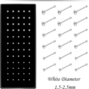 60pcs Straight or L-Shaped or Screw Nose Studs for Women Men, Surgical Stainless Steel Hypoallergenic Nose Piercing Jewelry 1.5/2/2.5mm Size Rhinestone and Ideal Gift