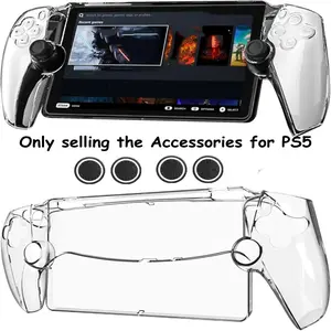 Only the Accessories for sale）Clear PC Protective Case for PlayStation Portal Remote Player, Hardshell Controller Cover Skin Full Protector with 4 Non-Slip Thumb Grip Caps for PS Portal Accessories - Thickened & No Yellowing