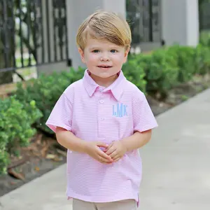 Polo Shirt Pink Stripe - Short Sleeve Boys Collared Shirt